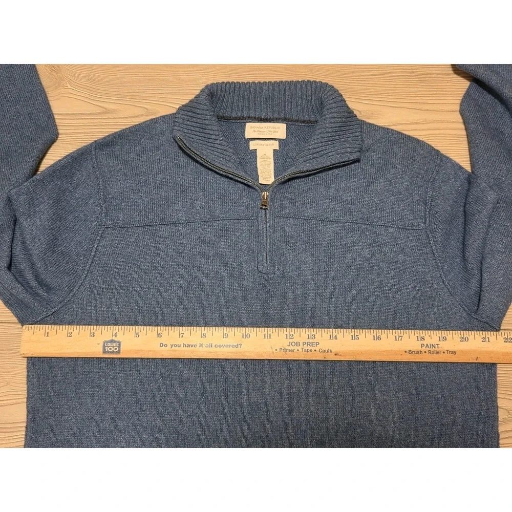 Banana Republic Sweater 1/4 Zip Cashmere Luxury Blend Angora Blue Mens Medium
